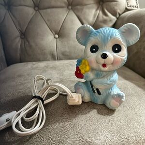 Vintage blue teddy bear night light kids room nursery
